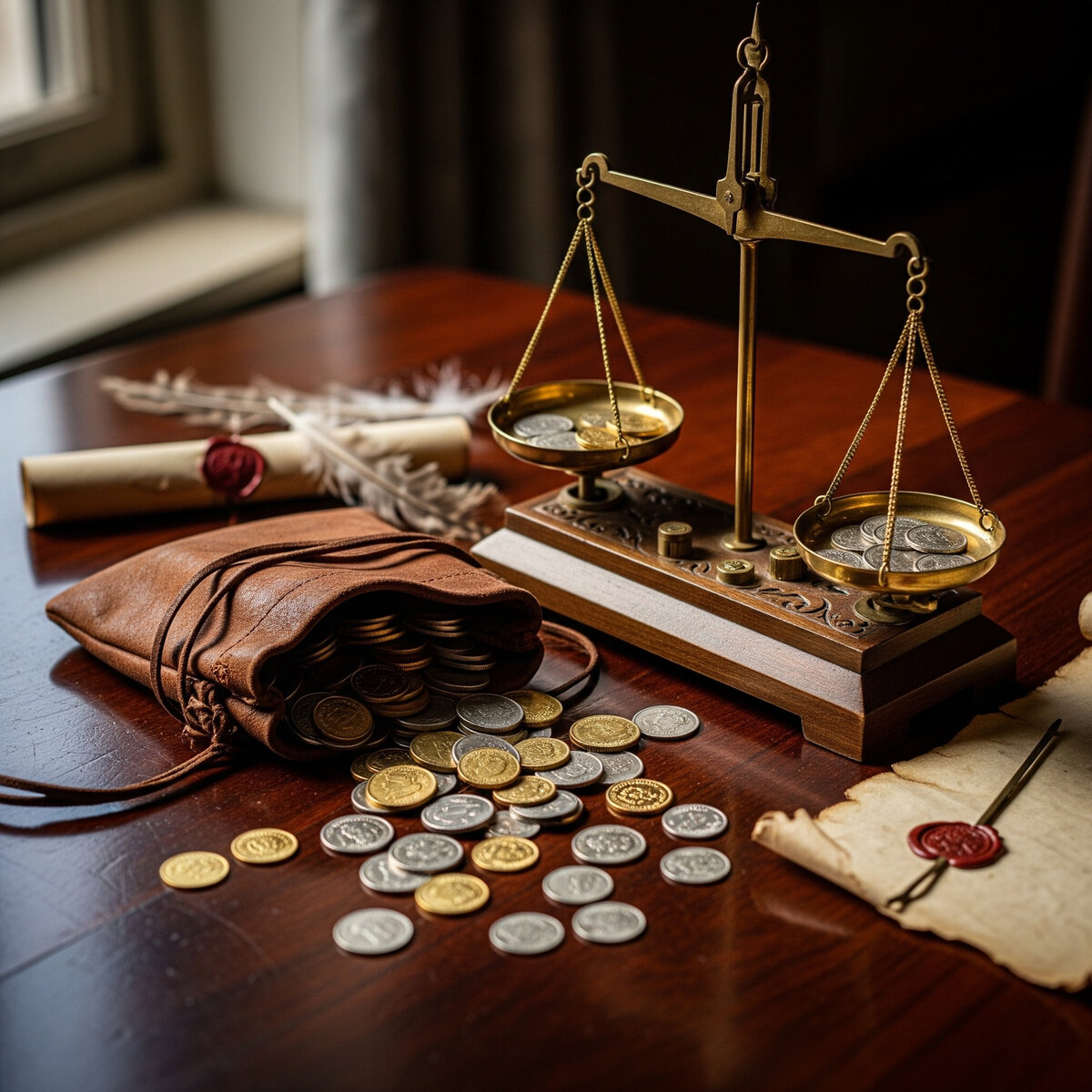Régi pénzek és mérleg